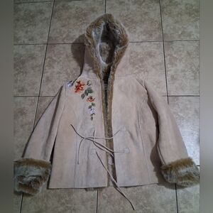 Together Cream Teddy Jacket with Floral Embroidery Missy Sz.18 Made In China